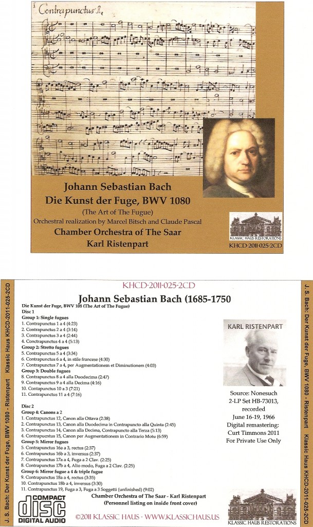 Karl Ristenpart Conducts JS Bach The Art Of The Fugue New Klassic 
